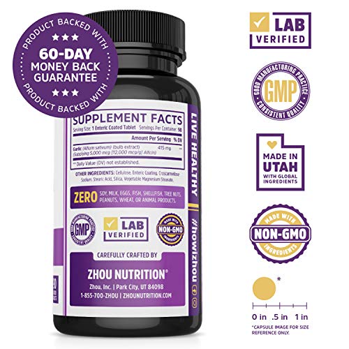 Zhou Nutrition Garlic Supplement With Allicin, Extra Strength 5000mcg Allicin Per Serving Zhou NutritionUS supplements
