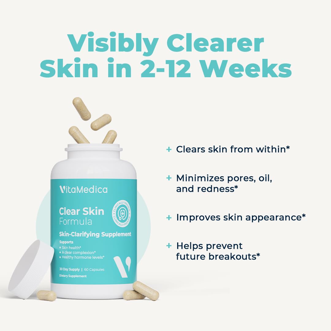 VitaMedica Clear Skin Vitamin Formula | Noncystic Acne Supplement for Skin Clearing | Breakout Treatment for Women and Men | Vitamins A, C, E, Selenium, Chromium, and Zinc for Skin Health | 2 Pack VitaMedicaAu supplements