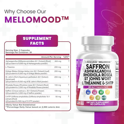 Clean Saffron Supplements with Ashwagandha 8000mg - Mood Support with L-Theanine Clean NutraceuticalsUS supplements