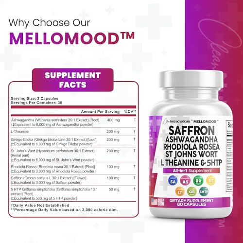 Clean Saffron Supplements with Ashwagandha 8000mg - Mood Support with L-Theanine Clean NutraceuticalsUS supplements