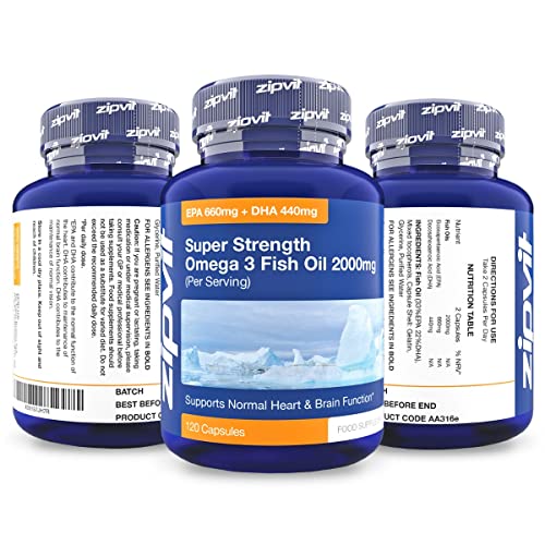 Omega 3 Fish Oil 2000mg, EPA 660mg DHA 440mg per Daily Serving. 120 Capsules ZipvitUS supplements