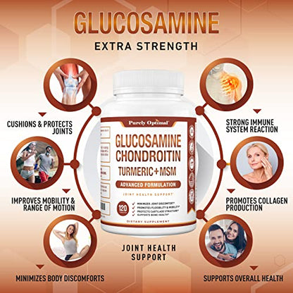 Purely Optimal Premium Glucosamine Chondroitin MSM Supplement Tablets w/Turmeric Purely OptimalUS supplements
