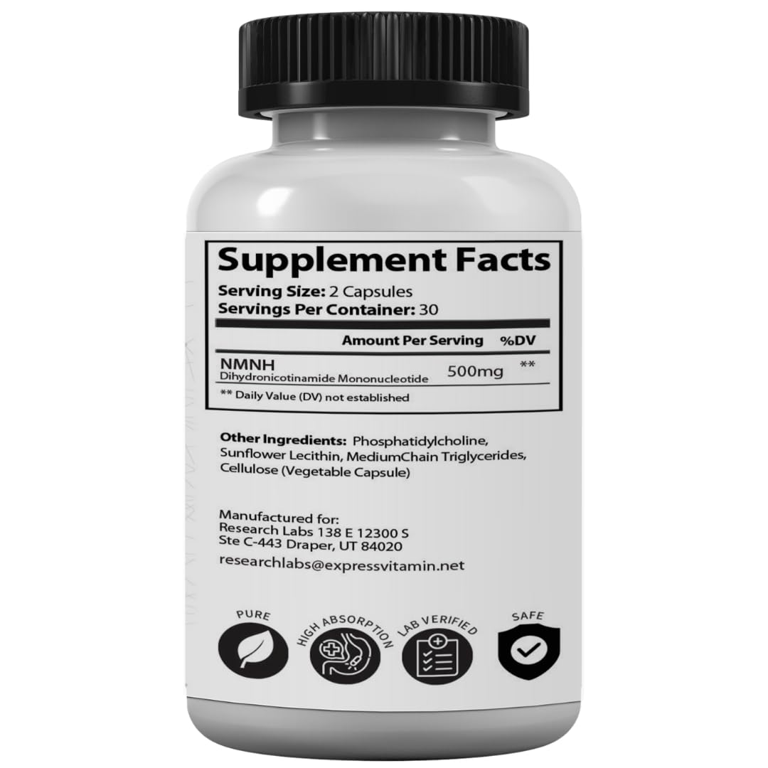 Research Labs Liposomal NMNH (NMN Supplement Alternative) 500mg Per Serving | 60 Capsules (Dihydronicotinamide Mononucleotide) NAD Supplement to Boost NAD+ Levels for Anti Aging Research LabsAu supplements