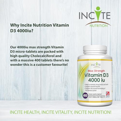 Vitamin D3 4000 iu - Vitamin D Tablets - 1 Year Supply Tablets - Vegetarian - Vitamin D Incite NutritionUS supplements