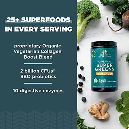 Ancient Nutrition Supergreens Powder, Organic Superfood Powder with Collagen Ancient NutritionUS supplements