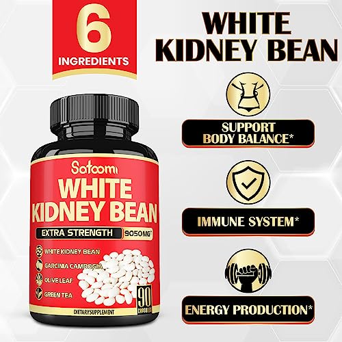 Pure White Kidney Bean Extract Capsules - 6 Herbal Ingredients 9050 mg Equivalent SatoomiUS supplements