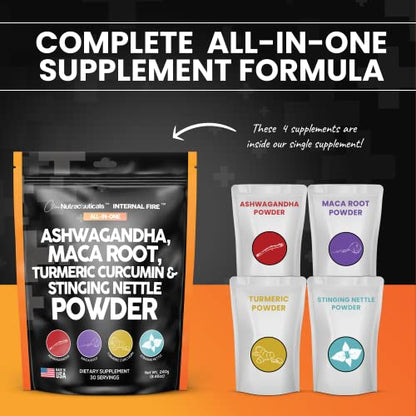 4in1 Ashwagandha Maca Root Powder Supplement with Turmeric Stinging Clean NutraceuticalsUS supplements