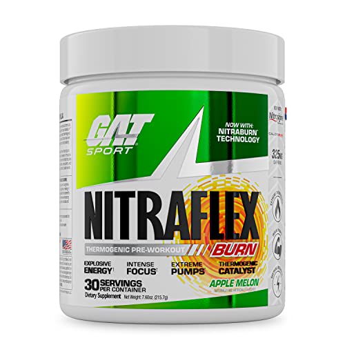 GAT SPORT NITRAFLEX Burn, Pre Workout Thermogenic Powder, Apple Melon, 30 Servings GAT SPORTAu supplements