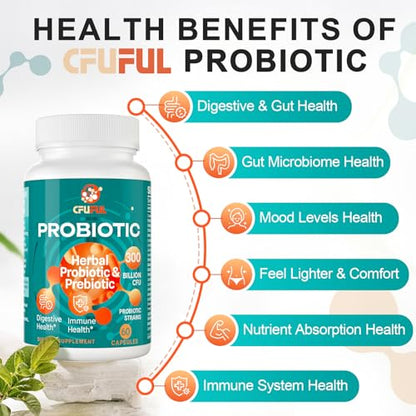 Probiotics for Women & Men - 300 Billion CFU & 24 Strains Probiotic with 15 Organic Herbs CfufulUS supplements