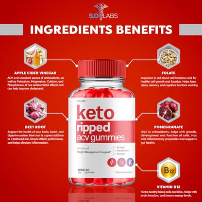 (2 Pack) Keto Ripped ACV Gummies Advanced Weight Loss, Keto Ripped Keto + ACV Gumm S.O LabsUS supplements