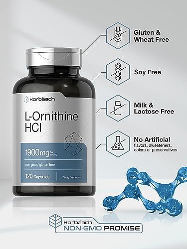 L Ornithine HCl | 1900mg | 120 Capsules | Non-GMO & Gluten Free Supplement HorbäachAu supplements