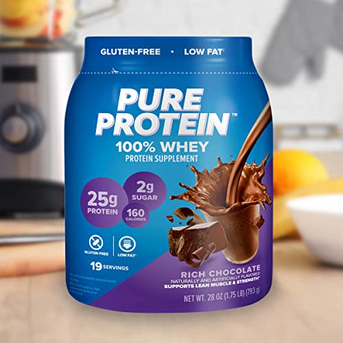 Pure Protein 100% Whey Protein Powder, Rich Chocolate, 25 g Protein, 1.75 lb Pure ProteinUS supplements