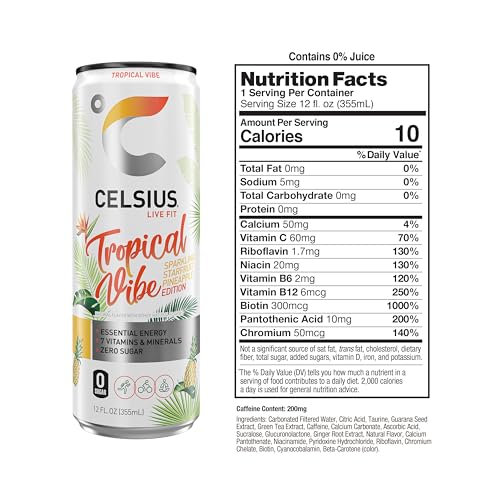 CELSIUS Sparkling Tropical Vibe, Functional Essential Energy Drink 12 Fl Oz (Pack of 12) CELSIUSUS supplements
