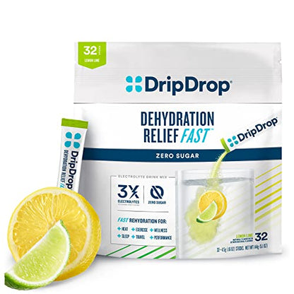DripDrop Hydration - Zero Sugar Electrolyte Powder Packets Keto - Lemon Lime - 32 Count DripDropUS supplements