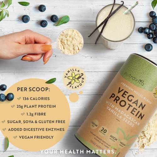 Vegan Protein Powder - Vanilla Flavour - Plant-Based High Protein Powder - 25g Protein per 36g Serving NutravitaAu supplements