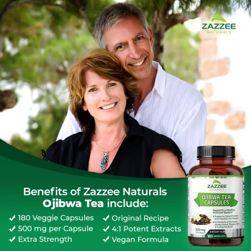 Zazzee Extra Strength Ojibwa Tea 500 mg, 180 Vegan Capsules, Rene Caisse's Original ZazzeeUS supplements