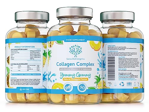 Collagen Complex - 90 Natural Pineapple Flavour Chewable Yummy Gummies swiss bioenergeticsUS supplements