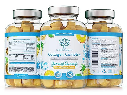 Collagen Complex - 90 Natural Pineapple Flavour Chewable Yummy Gummies swiss bioenergeticsUS supplements