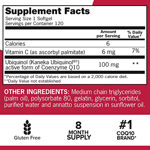 Qunol Mega Ubiquinol CoQ10 100mg Softgels- Superior Absorption - Active form QunolUS supplements