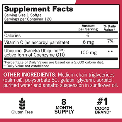 Qunol Mega Ubiquinol CoQ10 100mg Softgels- Superior Absorption - Active form QunolUS supplements