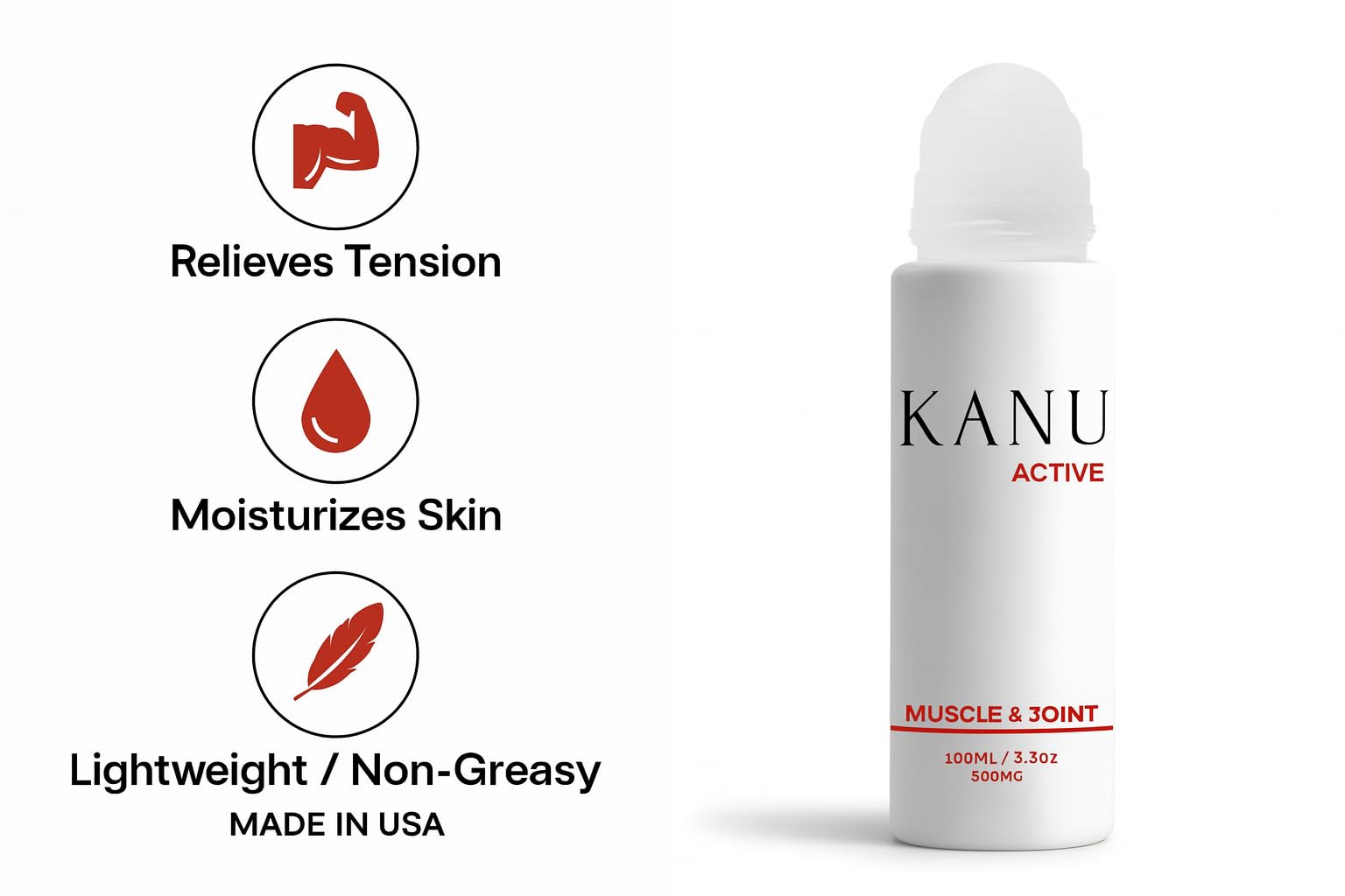 Muscle & Joint Relief Roll-On Cooling Serum- 3.3 oz- Fast Absorbing Pain Relief for Sore Muscles and Joints- Workout Recovery and Joint Support for Athletes and Active Lifestyles KANUAu supplements