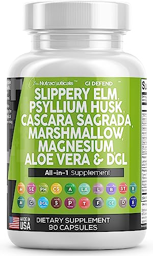 Slippery Elm 5000mg Psyllium Husk 2000mg Pre Probiotic Digestive Gut Clean NutraceuticalsUS supplements