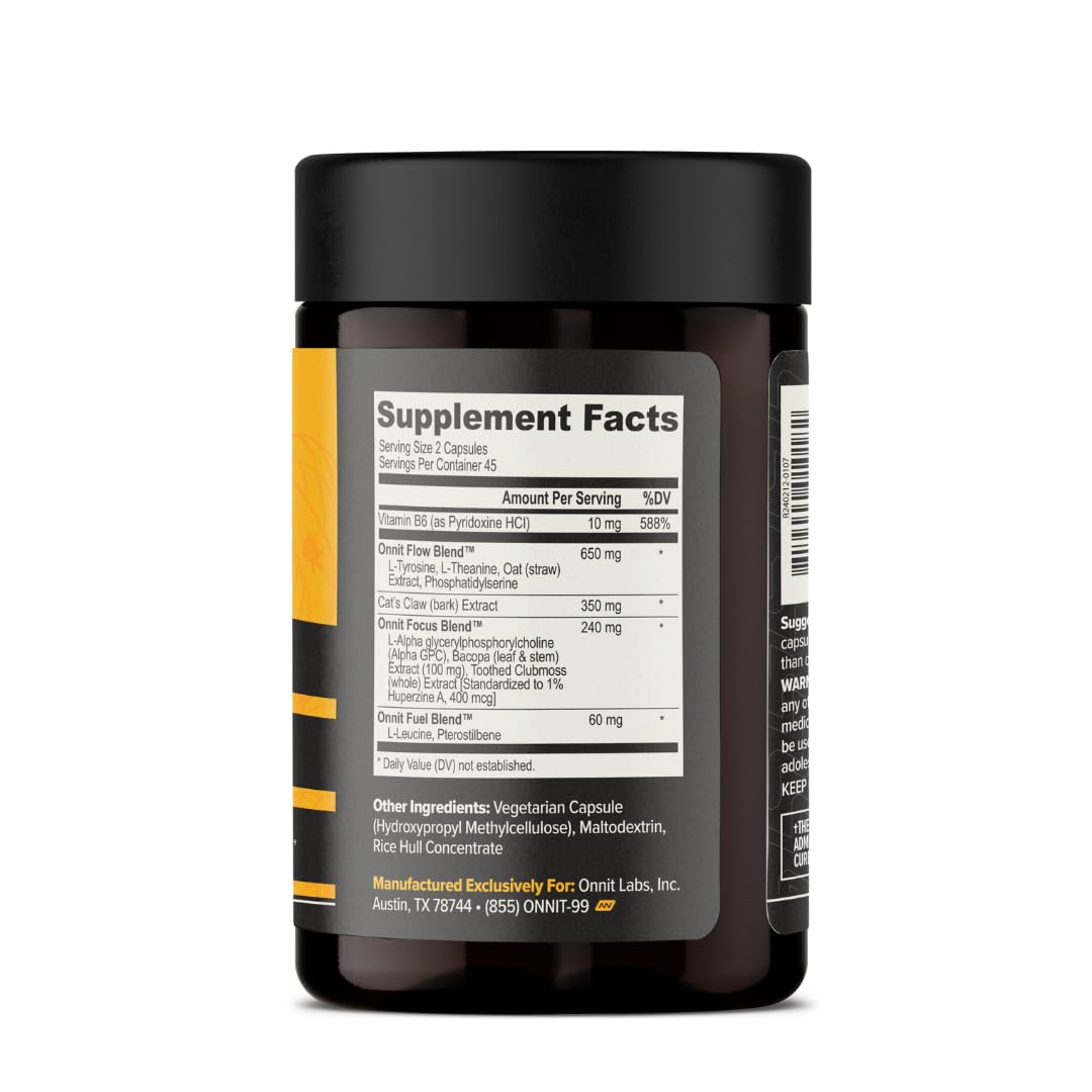 ONNIT Alpha Brain Nootropic Brain Supplement for Men and Women, IGEN Non-GMO Tested, Memory, Mental Clarity, Cognitive Support and Focus Capsules with L-Theanine and Vitamin B6 (90 Count) ONNITAu supplements