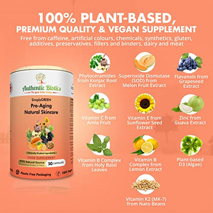Vegan Collagen Boosting Natural Plant-based Skincare, Vitamins for Healthy Skin with Antioxidants Authentic BioticsUS supplements