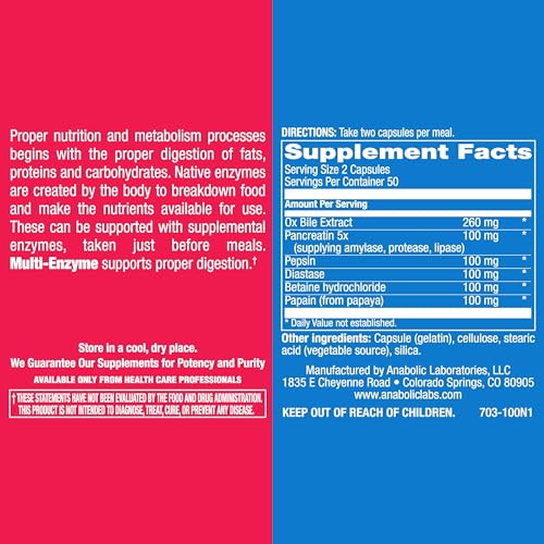Anabolic Laboratories Multi Enzyme Nutritional Supplements - 100 Capsules of Digestive Anabolic LaboratoriesAu supplements
