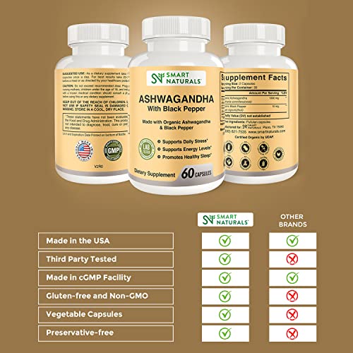 Smart Naturals Organic Ashwagandha with Black Pepper Herbal Supplements, Relieves Smart NaturalsAu supplements