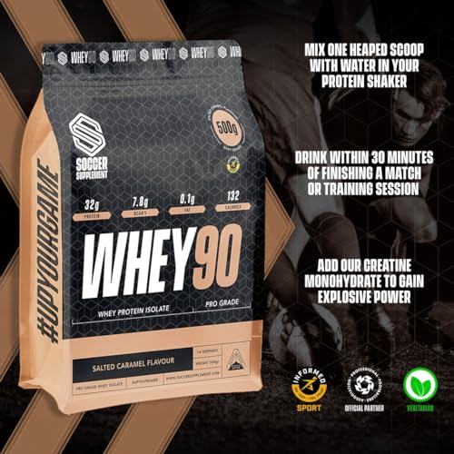 Whey90 Salted Caramel 1kg Whey Protein Isolate- by Soccer Supplement, 32 Grams SOCCER SUPPLEMENTAu supplements