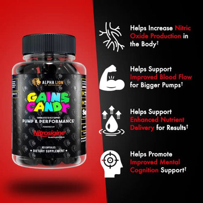 ALPHA LION Gains Candy, Supplement Pills for Muscle Pump & Blood Flow, Nitric Oxide ALPHA LIONUS supplements