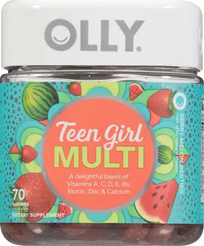 OLLY Teen Girl Multi Gummy, Healthy Skin and Immune Support, 15 Essential Vitamins, Biotin, Zinc, Calcium, Chewable Multivitamin OLLYAu supplements