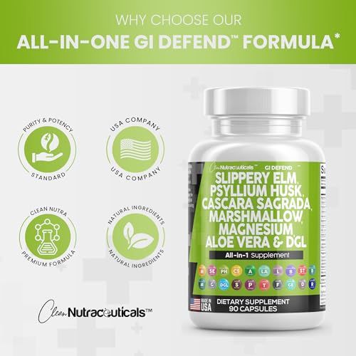 Slippery Elm 5000mg Psyllium Husk 2000mg Pre Probiotic Digestive Gut Clean NutraceuticalsUS supplements