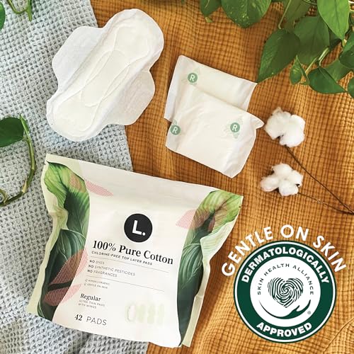 L. Pure Cotton Topsheet Pads for Women, Regular Absorbency, Ultra Thin Pads with Wings L.Au supplements