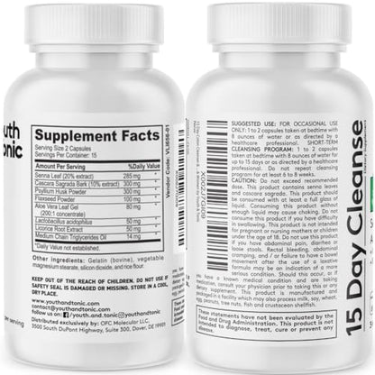 Youth & Tonic 15 Day Colon Cleanser & Detox for Waste Loss to Feel Lighter Youth & TonicUS supplements