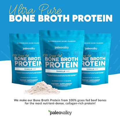 Paleovalley 100% Grass Fed Bone Broth Protein Powder - Vanilla - Rich in Collagen for Hair PaleovalleyUS supplements