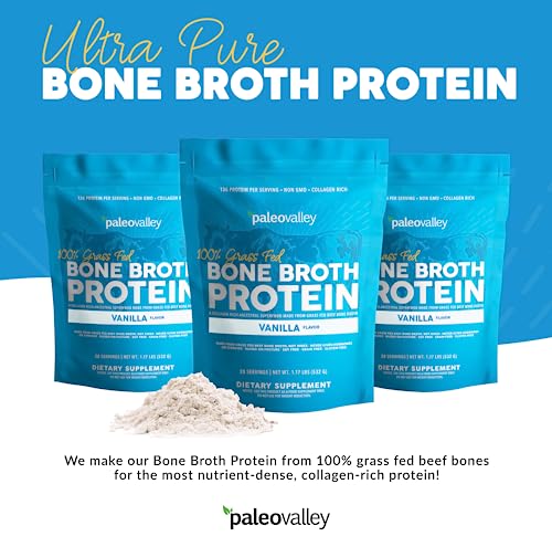 Paleovalley 100% Grass Fed Bone Broth Protein Powder - Vanilla - Rich in Collagen for Hair PaleovalleyUS supplements