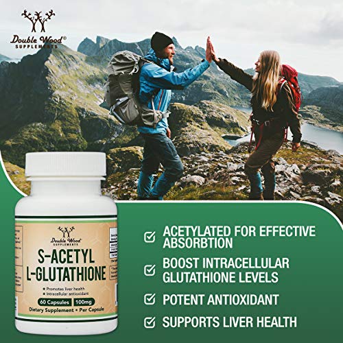 S-Acetyl L-Glutathione Capsules - 100mg, Manufactured and Tested in The USA, 60 Count Double Wood SupplementsUS supplements