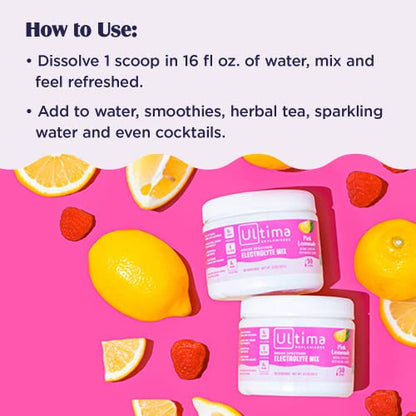Ultima Replenisher Electrolyte Hydration Drink Mix, Pink Lemonade, 30 Serving Tub Ultima ReplenisherUS supplements