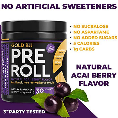 Gold BJJ PreRoll - Jiu Jitsu Pre Workout Supplement for Energy, Focus, and Endurance Gold BJJUS supplements