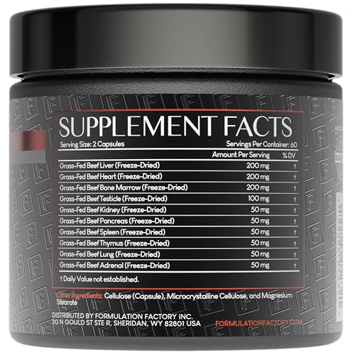 Formulation Factory Beef Liver Capsules - 10-in-1 Primal Powder Beef Organ Supplement for Men & Women with Bone Marrow & Beef Testicle - Grass Fed Ancestral Health - 120 Capsules, 2 Month Supply Formulation FactoryAu supplements