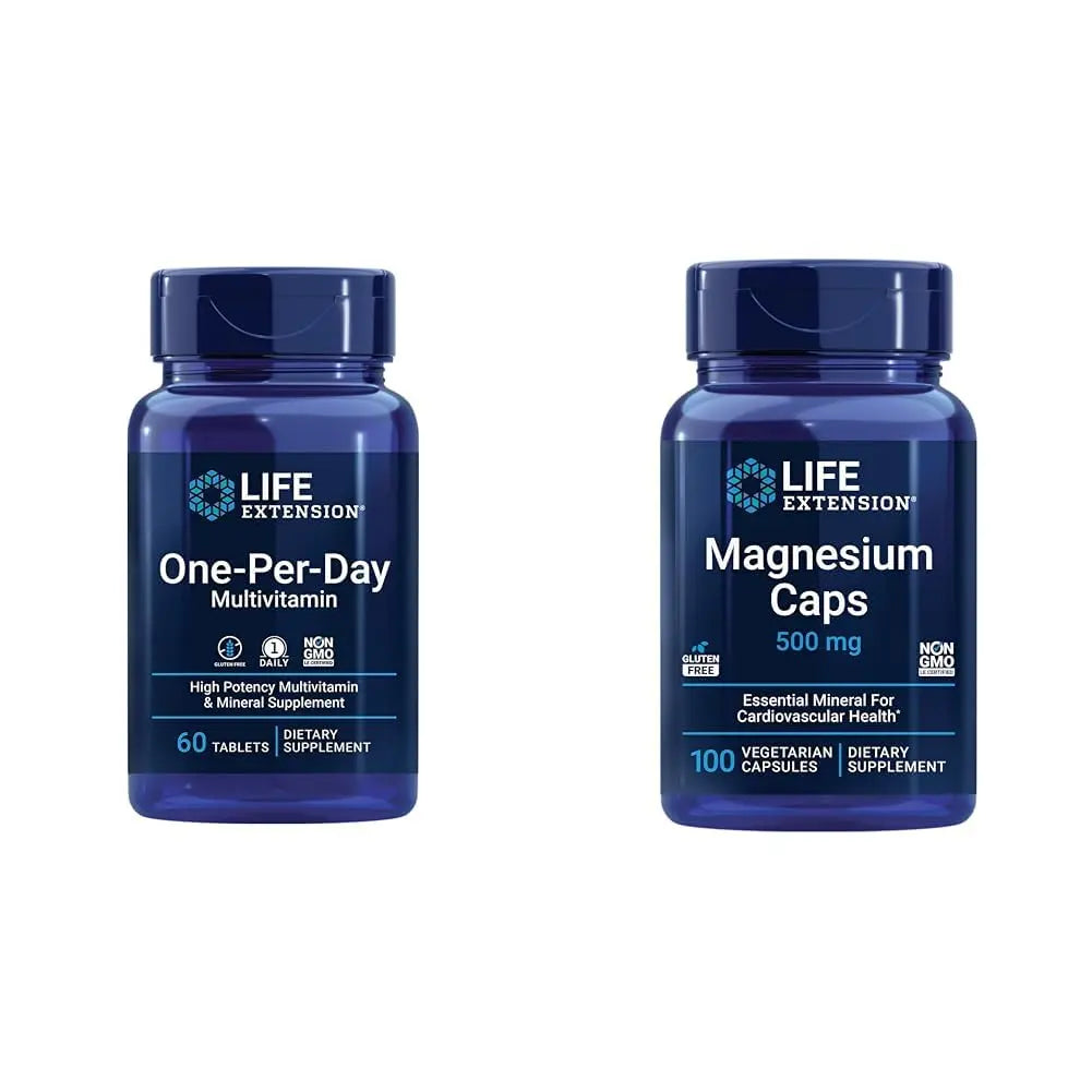 Life Extension One-Per-Day Multivitamin – Packed with Over 25 Vitamins, Minerals & Plant Extracts & Magnesium Caps, 500 mg, Magnesium Oxide, Citrate, Succinate, Heart Health Life ExtensionAu supplements