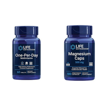 Life Extension One-Per-Day Multivitamin – Packed with Over 25 Vitamins, Minerals & Plant Extracts & Magnesium Caps, 500 mg, Magnesium Oxide, Citrate, Succinate, Heart Health Life ExtensionAu supplements