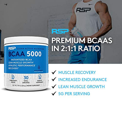 RSP BCAA 5000 (30 Serv), Premium BCAA Capsules for Post Workout Muscle Recovery RSP NUTRITIONUS supplements