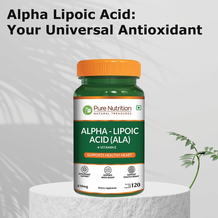 Pure Nutrition Alpha Lipoic Acid 600mg + Vitamin E | 120 Caps | Powerful Antioxidant to Support Nerve & Heart Health*. | Non-GMO PURE NUTRITION NATURAL TREASURESAu supplements