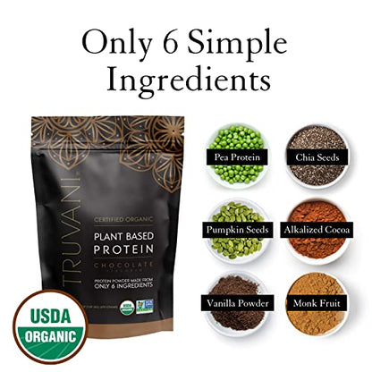 Truvani Organic Vegan Protein Powder Chocolate - 20g of Plant Based Protein, Organic TruvaniUS supplements