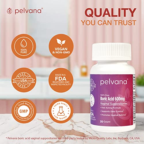 Pelvana Boric Acid Suppositories for Women 30 - for Vaginal pH Balance, Odor Control, Itching, & Discharge PelvanaAu supplements