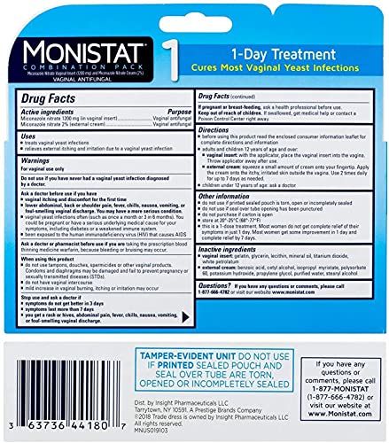 Monistat 1-Day | Day or Night Combination | Yeast Infection Treatment, Prefilled, 1 Pack MonistatAu supplements