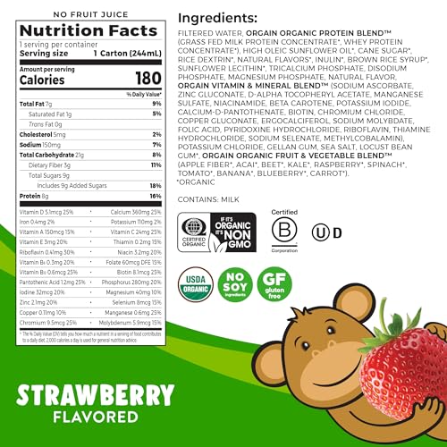 Orgain Organic Kids Nutritional Protein Shake, Strawberry - Kids Snacks with 8g Dairy OrgainAu supplements